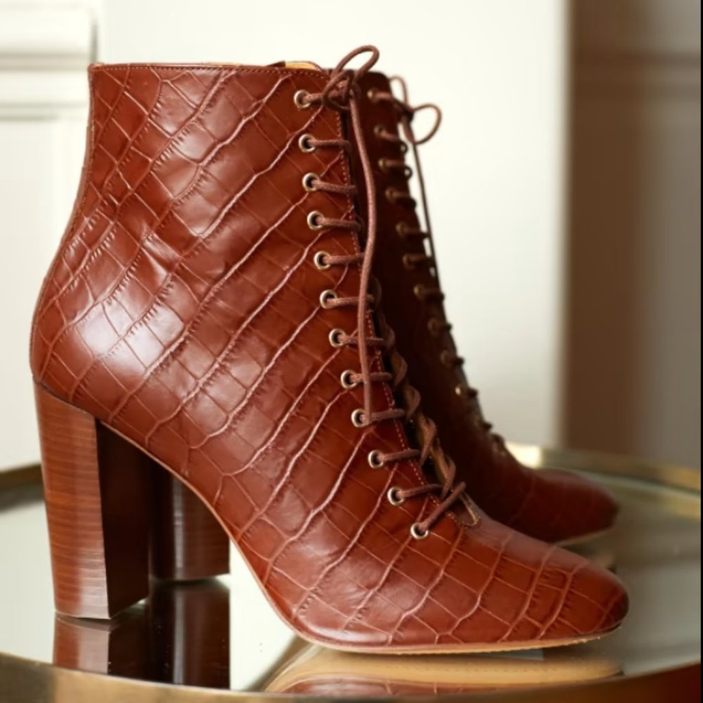 Alicia High Boots in Camel Croco, size 38